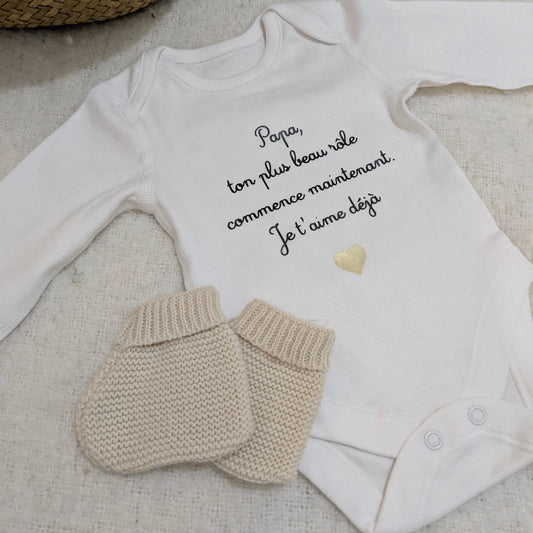 Body bébé personnalisé avec message brodé, doux et confortable, cadeau naissance fille ou garçon