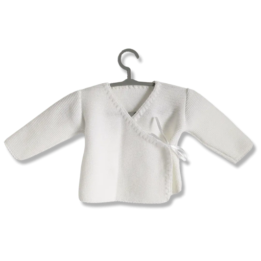 Brassière en laine blanc naturel pour nouveau-né avec ouveture à l'avant