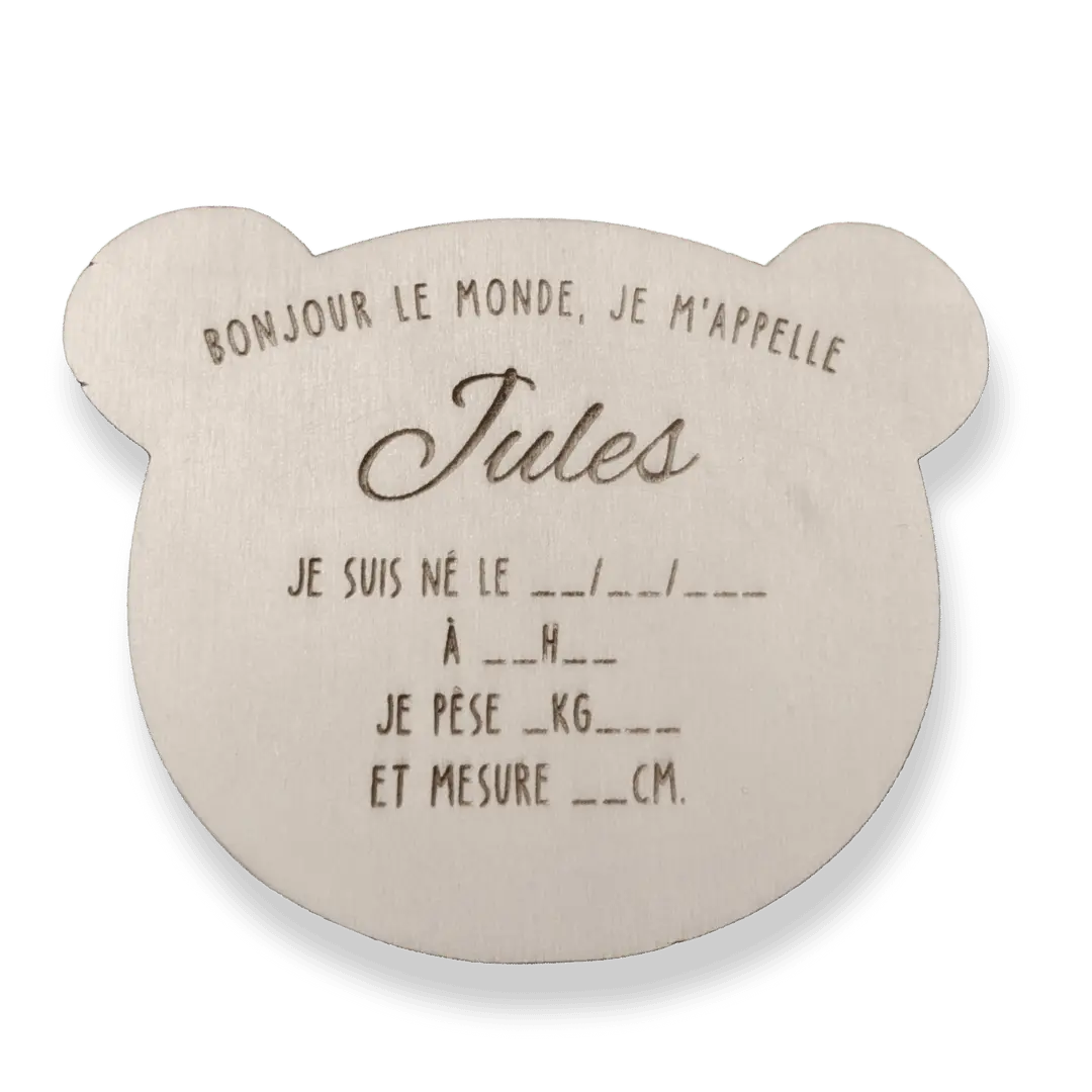 Carte de Naissance Étape en Bois – Ourson 🐻 Calins de Mamans
