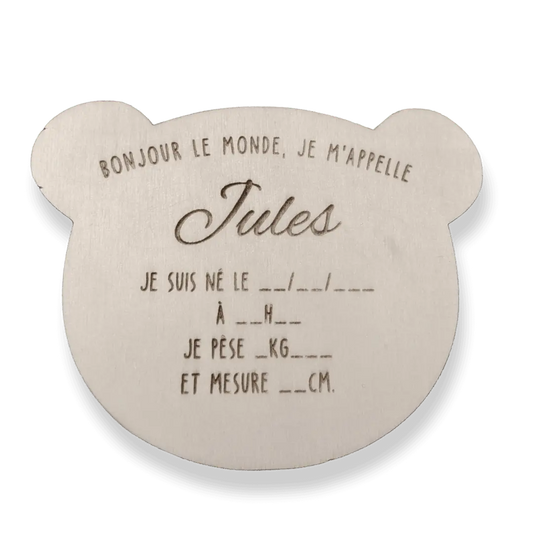 Carte de Naissance Étape en Bois – Ourson 🐻 Calins de Mamans