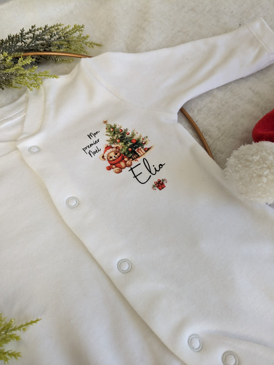 Pyjama de Noël bébé personnalisé avec prénom – Mon premier Noël magique 🎄
