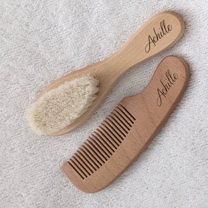 Brosse et peigne bébé en bois personnalisée idéale comme cadeau de naissance