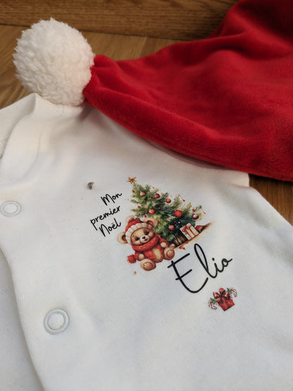 Pyjama de Noël bébé personnalisé avec prénom – Mon premier Noël magique 🎄