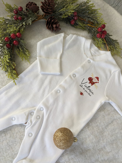 Pyjama de Noël bébé personnalisé avec prénom – Mon premier Noël magique 🎄