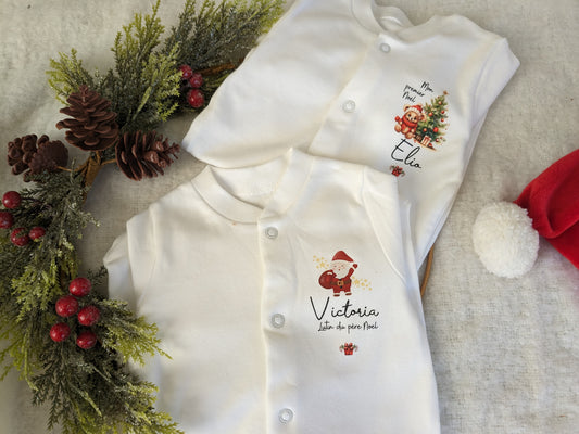 Pyjama de Noël bébé personnalisé avec prénom – Mon premier Noël magique 🎄